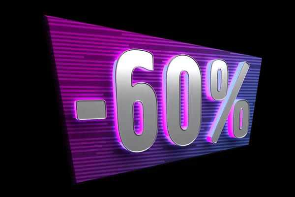 neon card 60 percent discount on black. 3d rendering