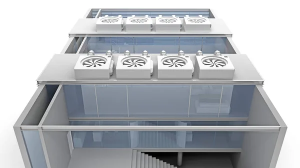 Private House Building Group Rooftop Air Conditioning Rendering — Stock Photo, Image