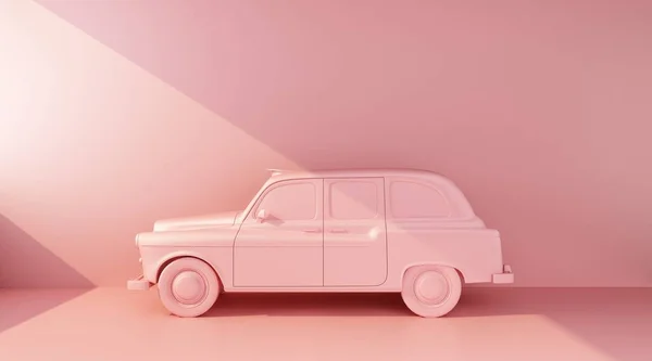 pink english taxi car side view. 3d rendering