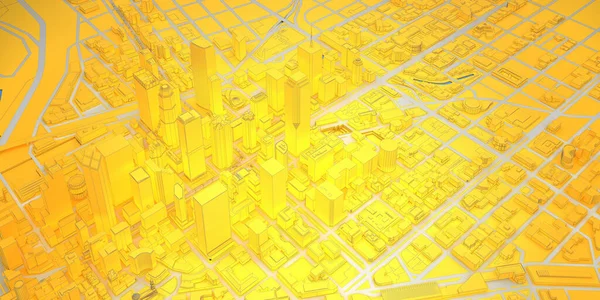 Желтый Низкий Столб Современного Центра Города Над Видом Рендеринг — стоковое фото