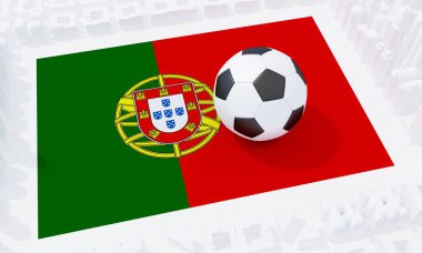 Portekiz bayrağında futbol topu. 3d oluşturma