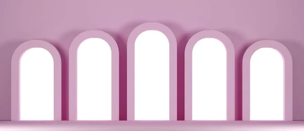 Pink Wall Five Arched Niches Rendering — Stock Photo, Image