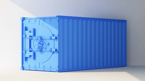 Modrý Přepravní Kontejner Bezpečnými Dveřmi Vykreslování — Stock fotografie