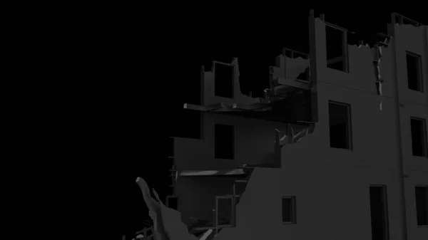 dark destroyed black building with copy space. 3d rendering