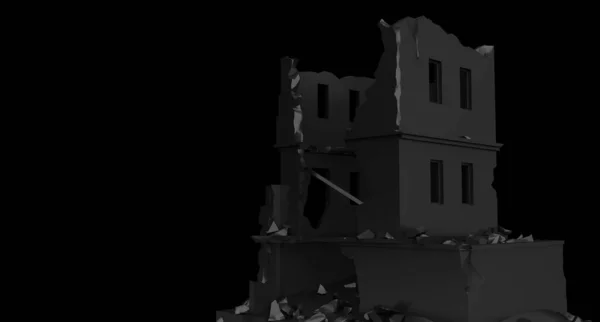 Oscuro Edificio Negro Destruido Con Espacio Copia Renderizado —  Fotos de Stock