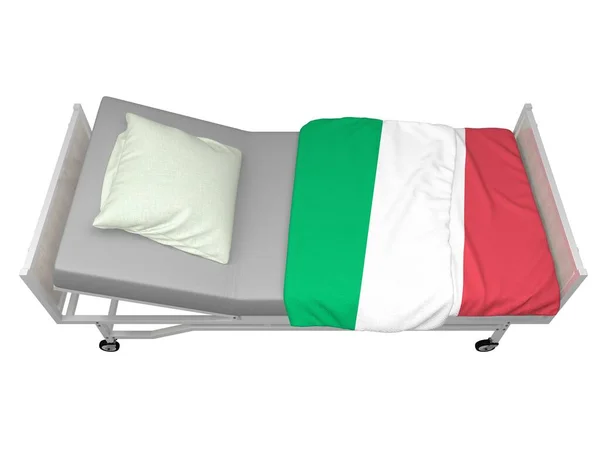 Szpitalne Łóżko Flagą Włoch Odizolowane Białym Renderowanie — Zdjęcie stockowe