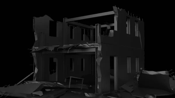 闇は黒い建物を破壊した 3Dレンダリング — ストック写真