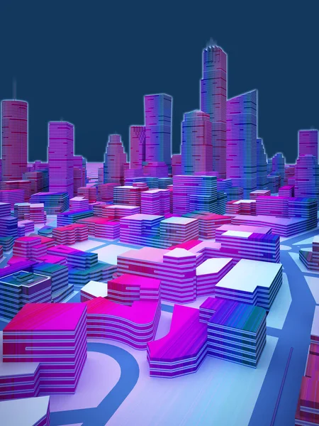 Abstract Roze Blauw Lage Polystad Destructie — Stockfoto