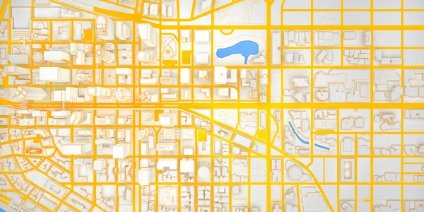 Beyaz Alçak Modern Şehir Merkezi Sarı Yollar Üst Manzaralı Oluşturma — Stok fotoğraf