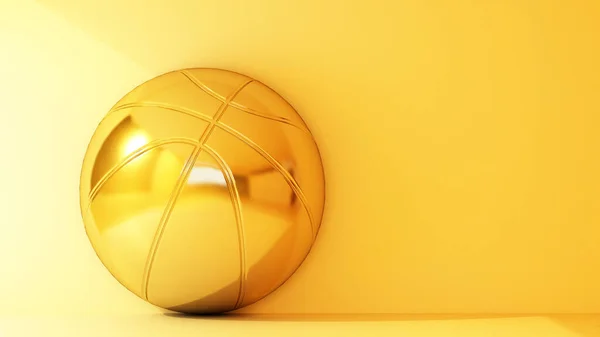 Χρυσή Μπάλα Μπάσκετ Κίτρινο Φόντο Αντίγραφο Χώρο Απόδοση — Φωτογραφία Αρχείου
