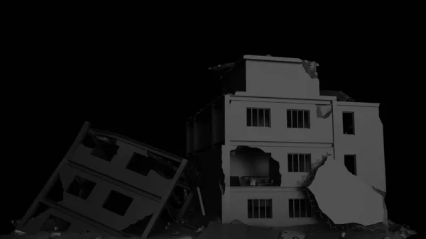 Edifício Preto Destruído Com Espaço Cópia Renderização Imagem De Stock