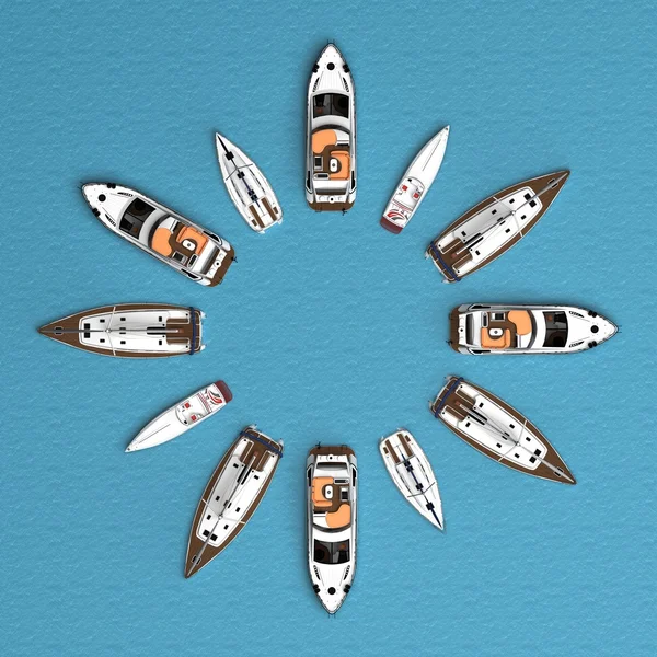 Yacht disposti in cerchio — Foto Stock