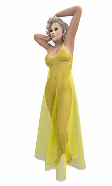 Sarı şeffaf giysili bir kadına