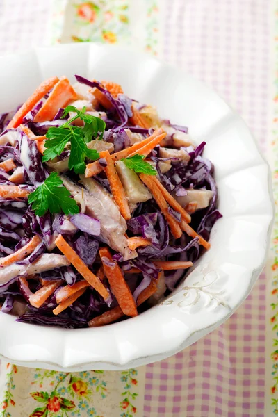 Salad with baked ham and cabbage — Stock Photo, Image