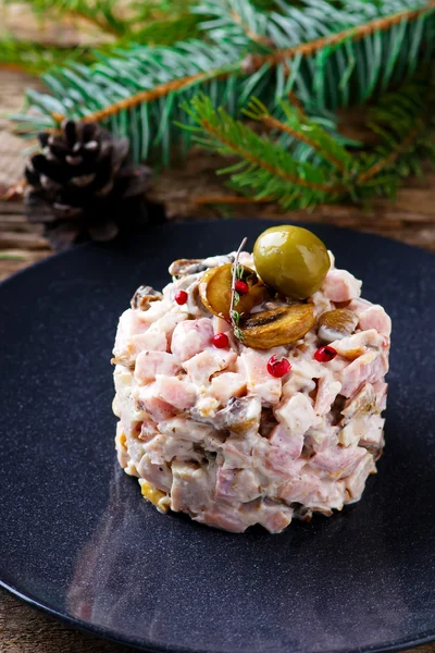 Sallad med svamp och majonnäs. — Stockfoto