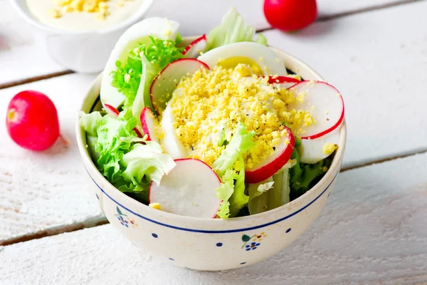 Sebze ve ekşi krema soslu salata. — Stok fotoğraf