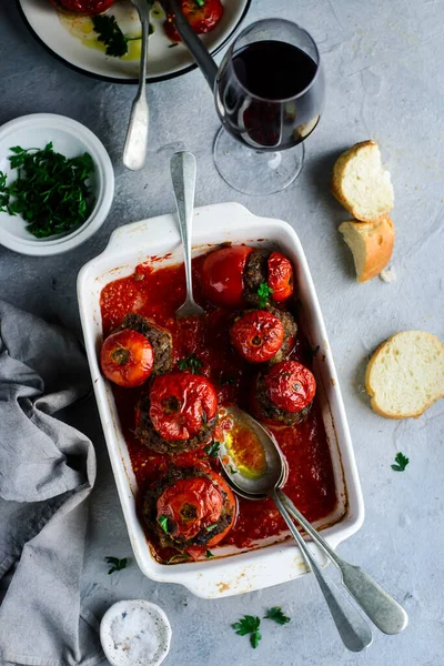 Fyllda Tomater Franska Stil Rustik Selective Fokus — Stockfoto