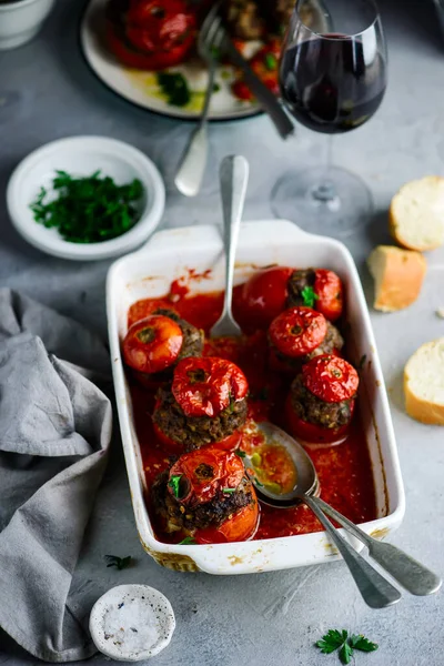 Tomates Recheados Francês Estilo Rustic Selective Foco — Fotografia de Stock