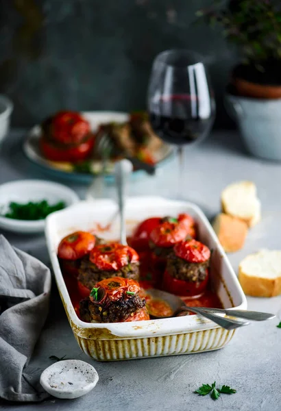 Tomates Recheados Francês Estilo Rustic Selective Foco — Fotografia de Stock