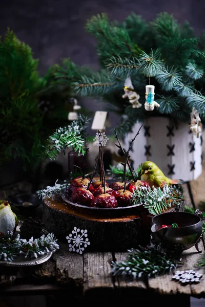 Cranberry Geglazuurde Kalkoen Gehaktballen Een Kerstdecor Selectieve Focus — Stockfoto