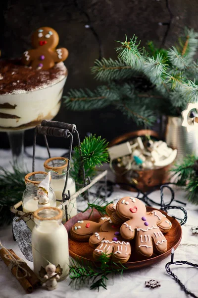 Äggtoddy Rustik Bakgrund Med Nyårsdekor Vintagestil Selektivt Fokus — Stockfoto