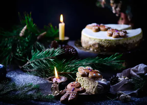 Gingerbread Cheesecake Jul Rustik Bakgrund Stil Rustik Selektivt Fokus — Stockfoto