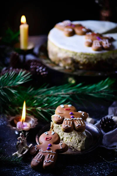 Gingerbread Cheesecake在圣诞乡村背景下 风格乡村音乐 选择性重点 — 图库照片