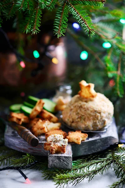 Smoked Salmon Cream Cheese Ball Style Rustic Selective Focus — Stock Photo, Image