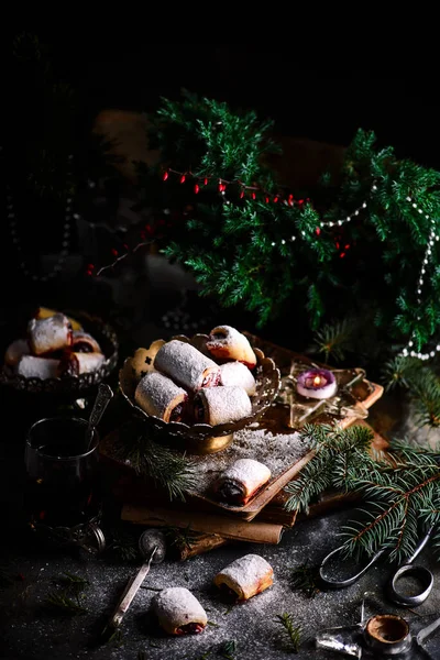 Christmas Cherry Cookies Christmas Rustic Background Style Rustic Selective Focus — Stock Photo, Image