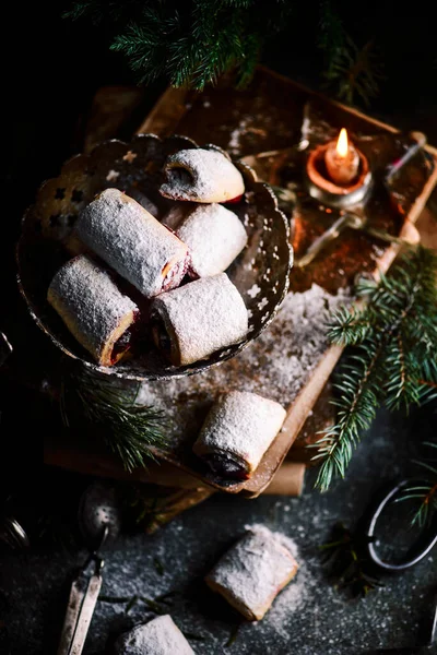 Christmas Cherry Cookies Christmas Rustic Background Style Rustic Selective Focus — Stock Photo, Image