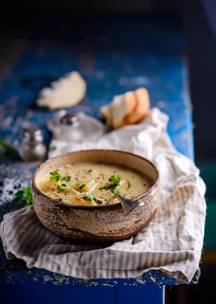 Cheeseburger Soep Stijl Rustic Selectieve Focus — Stockfoto