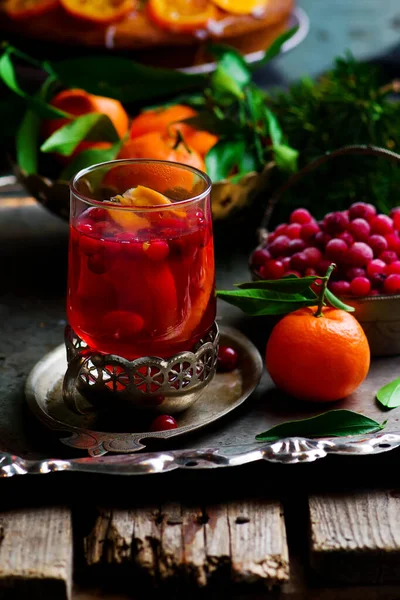 Kranberry Apple Cider Glasögon Ovanifrån Stil Vintage Selektivt Fokus — Stockfoto