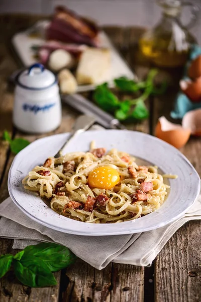 Pasta Rabbit Liver Tomato Sauce Style Rustic Selective Focus — Stock Photo, Image