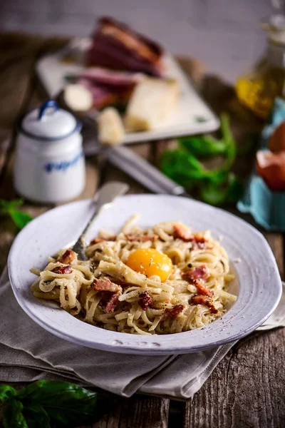 Pasta Rabbit Liver Tomato Sauce Style Rustic Selective Focus — Stock Photo, Image