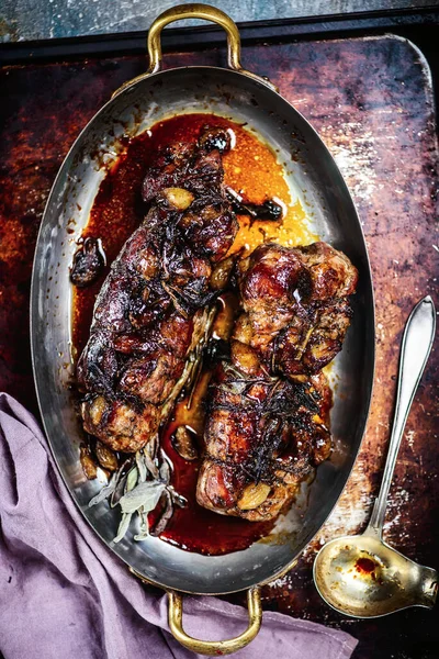 Pork Fillet Stuffed Caramelised Shallot Style Vintage Selective Focus — Stock Photo, Image