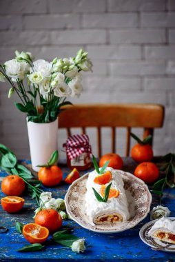 Mandalina reçelli krema... stil vintage.Seçici odaklanma