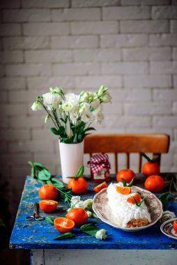 Mandalina reçelli krema... stil vintage.Seçici odaklanma