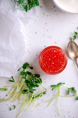 Kırmızı havyar. Süper manzara. Tarz kırsal. seçici odak