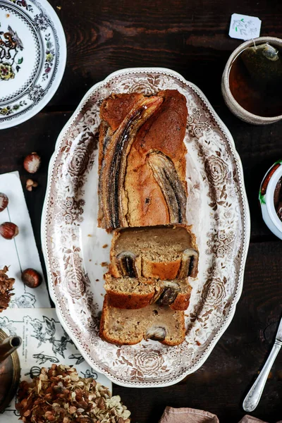 Banana和Nutella Bread Style Vintage Selective Focus — 图库照片