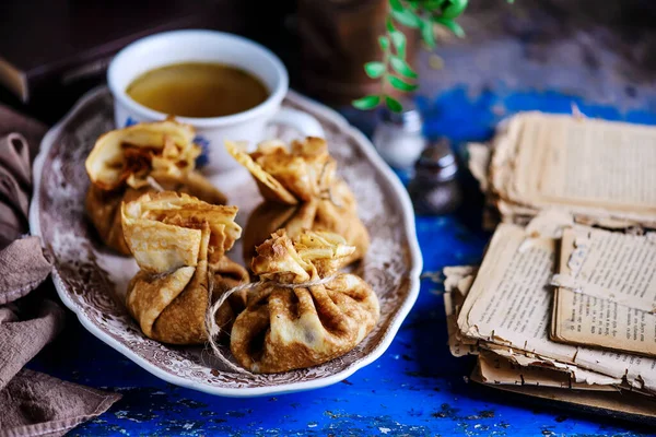 Blinis Con Carne Forzata Style Rustico Focus Selettivo — Foto Stock