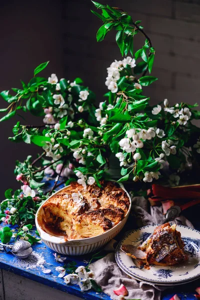 Rebarborový Pudink Stylový Ročník Selektivní Zaměření — Stock fotografie