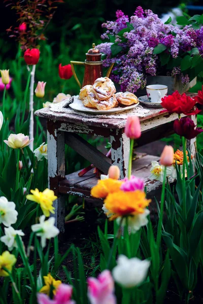 Soffi Con Ricotta Rabarbaro Outdoor Photo Style Vintage Focus Selettivo — Foto Stock