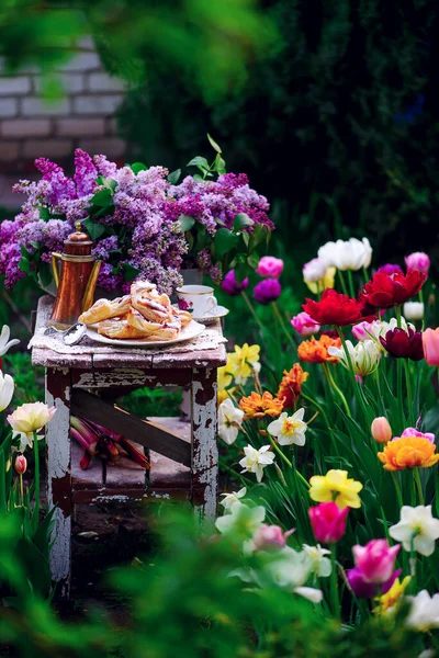 Soffi Con Ricotta Rabarbaro Outdoor Photo Style Vintage Focus Selettivo — Foto Stock