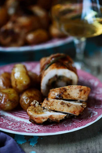 Turkey Rolls Baked Potatoes Style Rustic Selective Focus — Stock Photo, Image