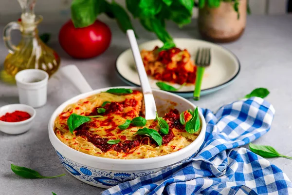 Spaghetti Con Salsa Bolognese Style Hugge Selective Focus — Foto Stock