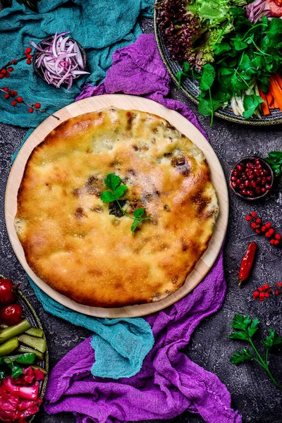 Khachapuri Traditionele Georgische Taart Stijl Rustiek Selectieve Focus — Stockfoto