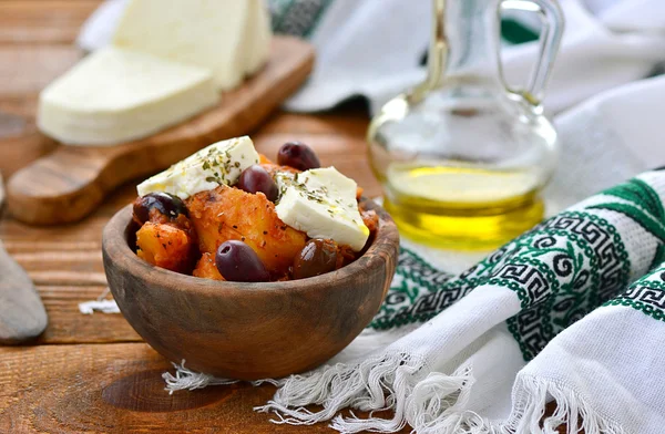 Potato ragout on - is Greek with feta and olives — Stock Photo, Image