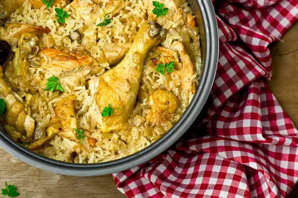 Stewed chicken with rice — Stock Photo, Image