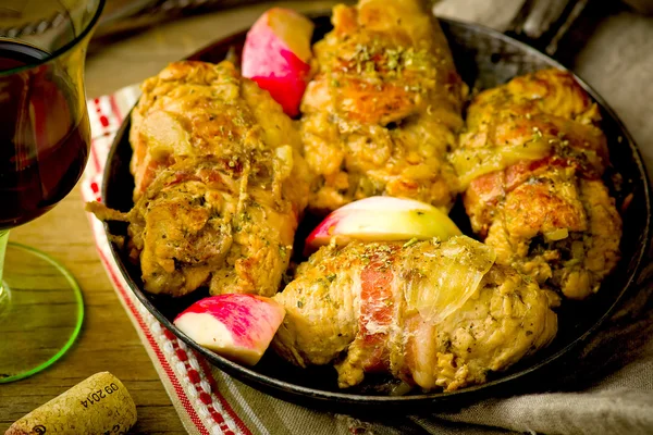 Rolls from a turkey with apples. — Stock Photo, Image