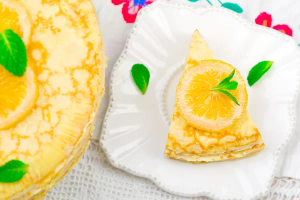 Blinis pie with the lemon curd. — Stock Photo, Image